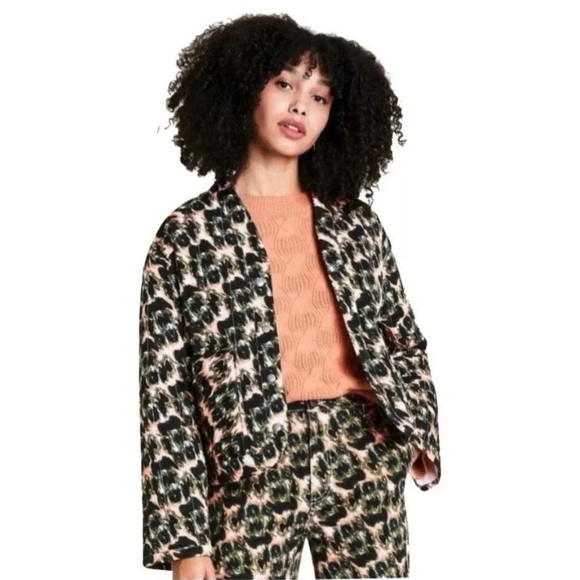 Rachel Comey Quilted Cropped Jacket Leopard Crayon Print Recycled Fabric Large - Picture 10 of 12